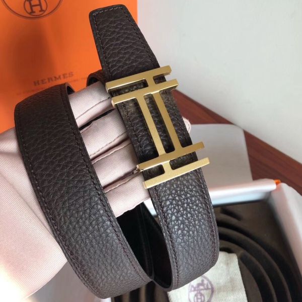 HERM H Au Carre Belt Buckle & Cafe 32mm Strap