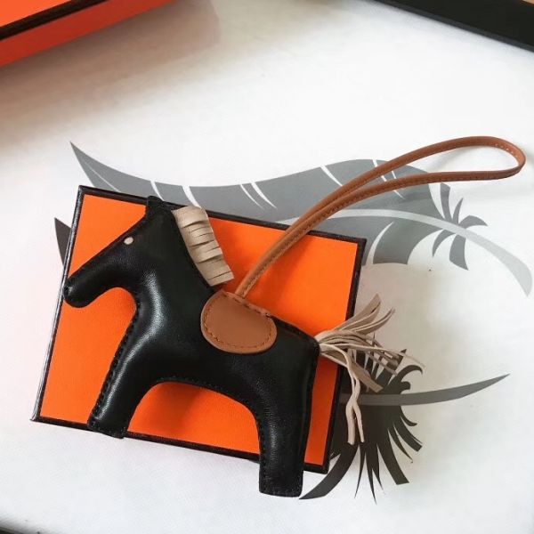 HERM Rodeo Horse Bag Charm In Black/Camarel/Grey Leather