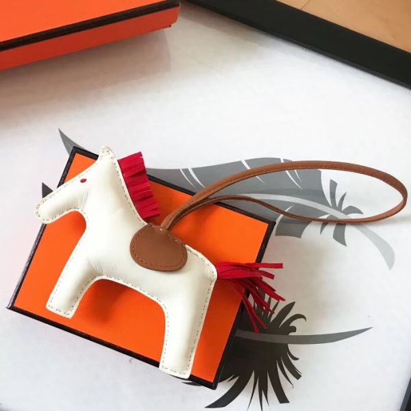 HERM Rodeo Horse Bag Charm In White/Camarel/Red Leather