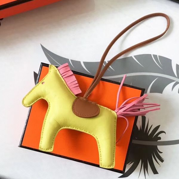 HERM Rodeo Horse Bag Charm In Yellow/Camarel/Pink Leather