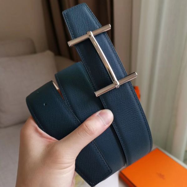 HERM H d'Ancre Reversible Belt In Blue/White Epsom Leather
