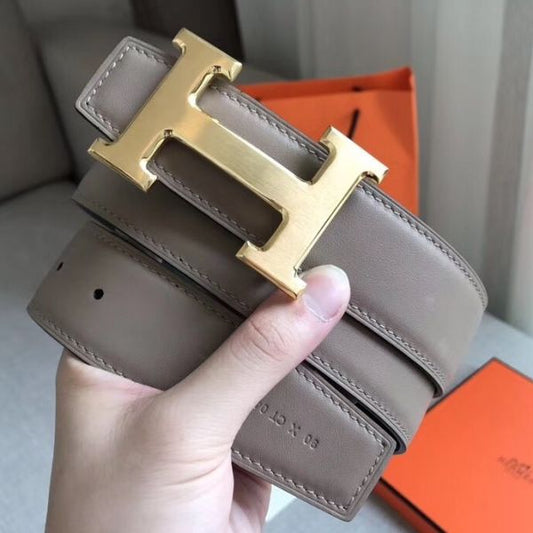 HERM H Reversible Belt In Grey/Black Swift Leather
