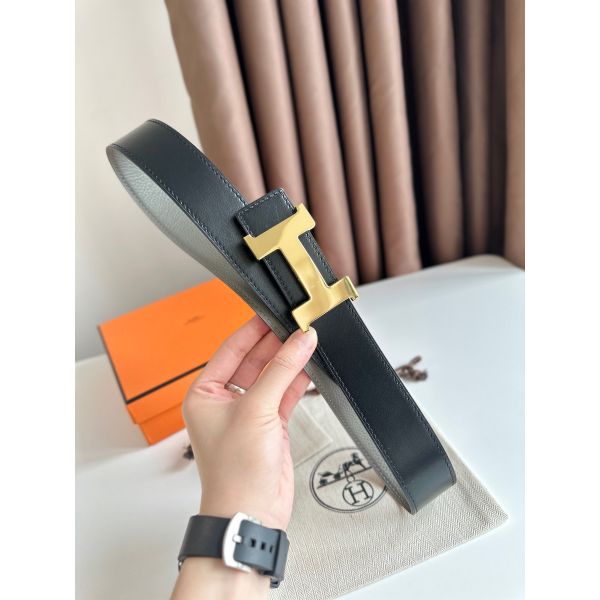 HERM Constance Reversible Belt 38MM in Grey Clemence Leather