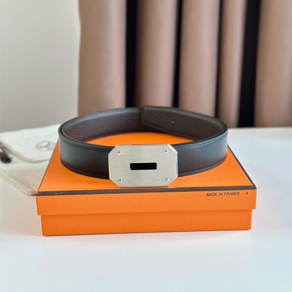 HERM Neo Reversible Belt 32MM in Chocolate Clemence Leather