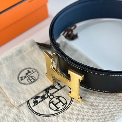 HERM H Reversible Belt 38MM in Blue Clemence Leather