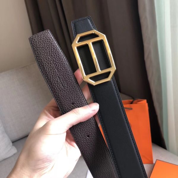 HERM Pad Reversible Belt In Cafe Clemence Leather