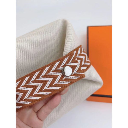 HERM Bride-a-Brac Large Case in Ecru Canvas with Brown Zigzag Motifs