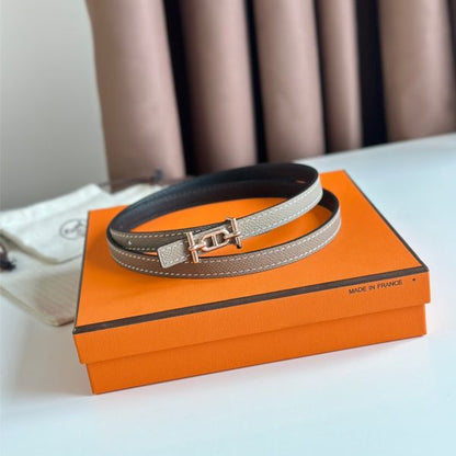 HERM Ancre Reversible Belt 13MM in Grey Epsom Leather