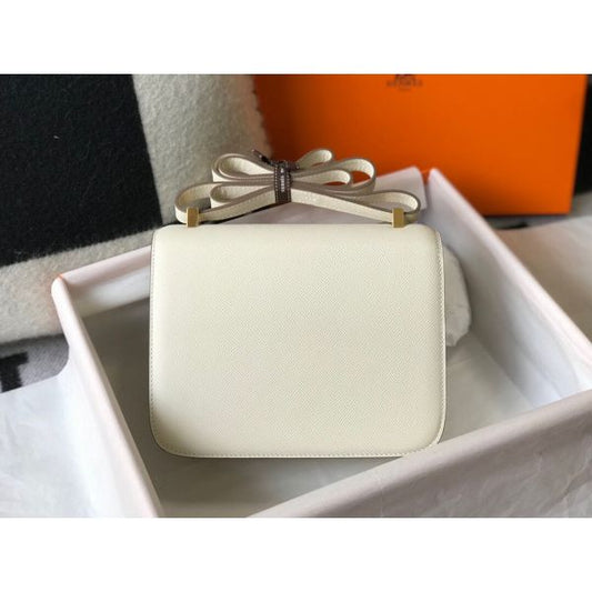 HERM White Constance MM 24cm Epsom Leather Bag