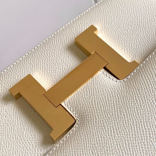 HERM White Constance MM 24cm Epsom Leather Bag