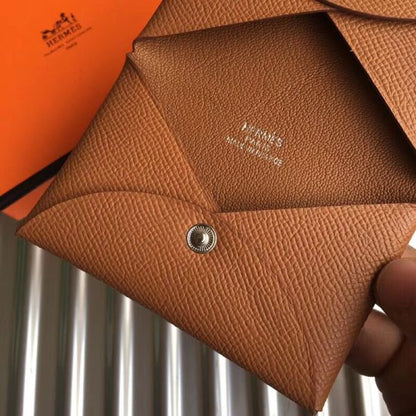 HERM Calvi Card Holder In Gold  Epsom Leather