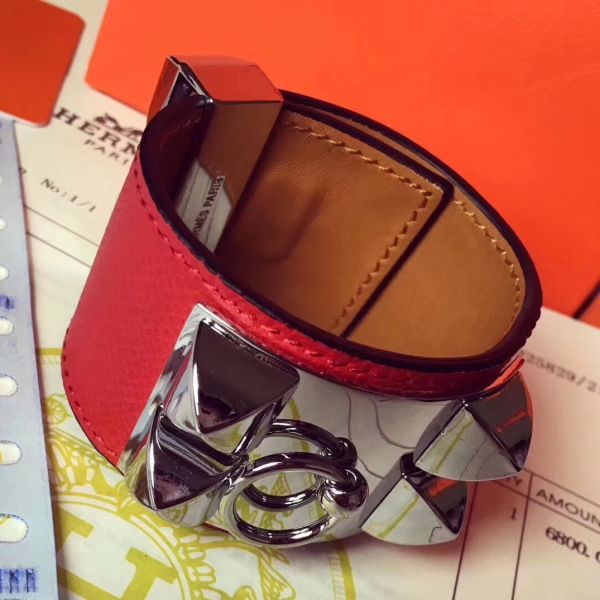 HERM Red Epsom Collier de Chien Bracelet Size S