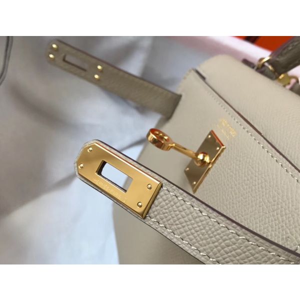 HERM Kelly Mini II Bag In Gris Tourterelle Epsom Leather GHW