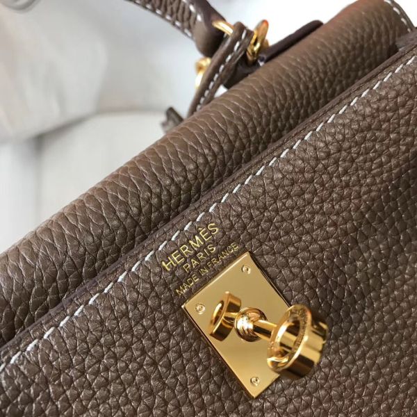 HERM Kelly 20cm Bag In Taupe Clemence Leather GHW