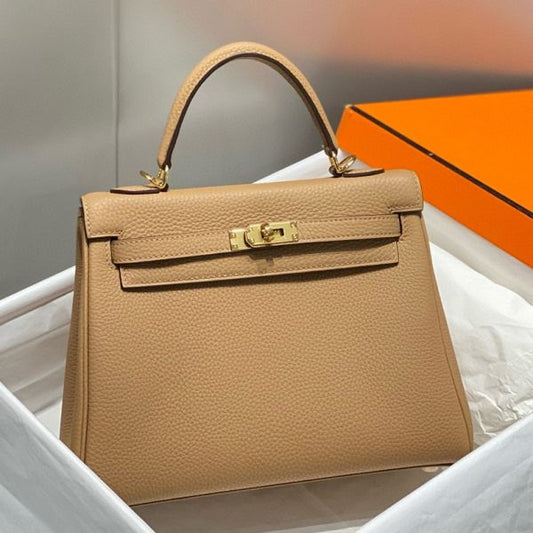 HERM Kelly 25cm Retourne Bag In Chai Clemence Leather GHW