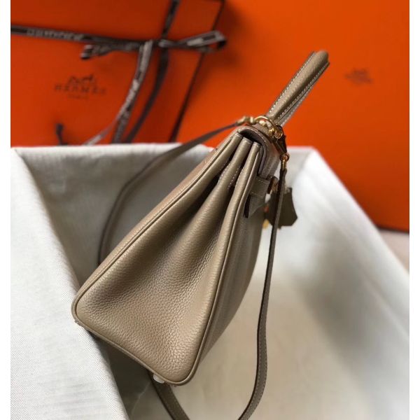 HERM Kelly 25cm Retourne Bag In Tourterelle Clemence Leather