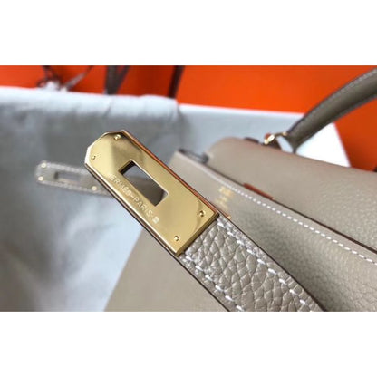 HERM Kelly 25cm Retourne Bag In Tourterelle Clemence Leather