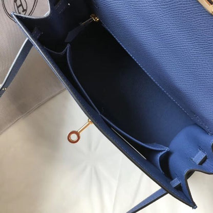 HERM Kelly 25cm Sellier Bag In Agate Blue Epsom Leather