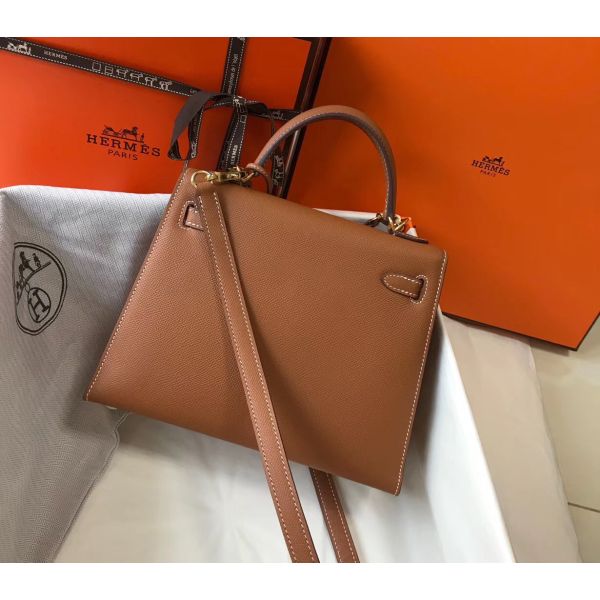 HERM Kelly 25cm Sellier Bag In Gold Epsom Leather