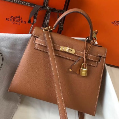 HERM Kelly 25cm Sellier Bag In Gold Epsom Leather