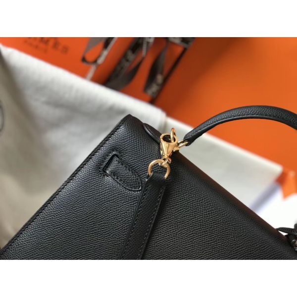 HERM Kelly 25cm Sellier Bag In Black Epsom Leather