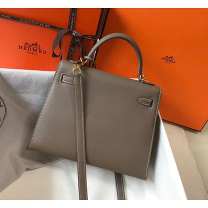 HERM Kelly 25cm Sellier Bag In Taupe Epsom Leather