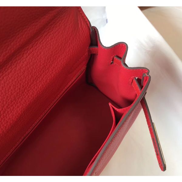 HERM Kelly 28cm Bag In Red Clemence Leather GHW