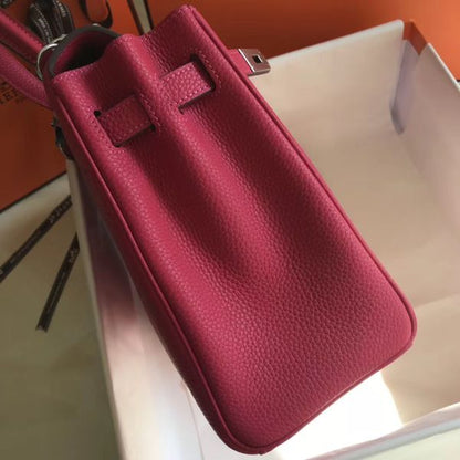HERM Kelly 28cm Bag In Rose Red Clemence Leather PHW