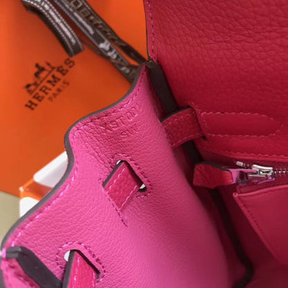 HERM Kelly 28cm Bag In Rose Red Clemence Leather PHW