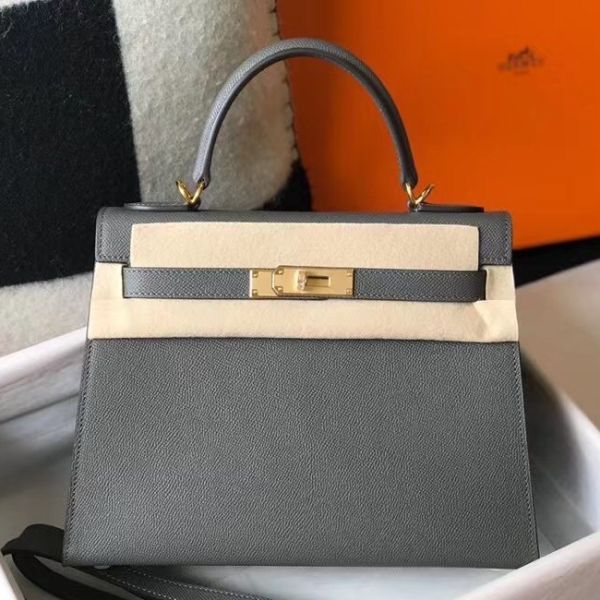 HERM Kelly 28cm Bag In Ardoise Epsom Leather GHW