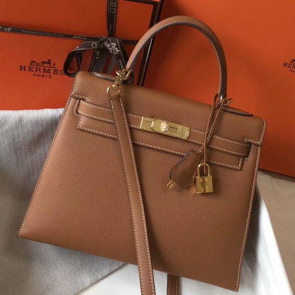 HERM Kelly 28cm Bag In Gold Epsom Leather GHW
