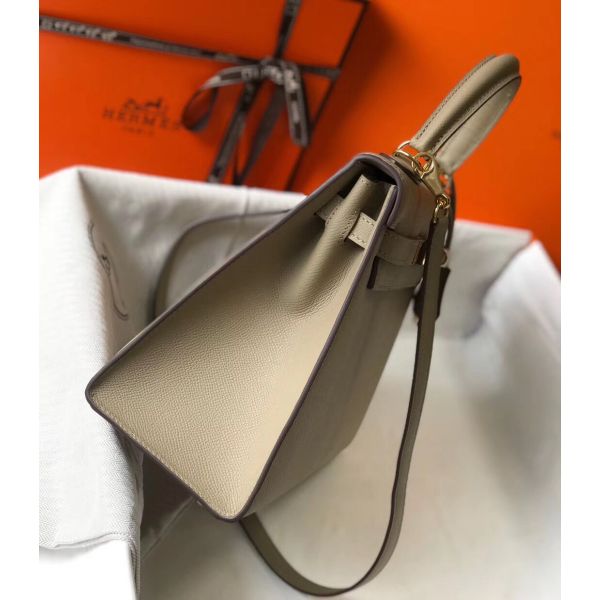 HERM Kelly 28cm Bag In Gris Tourterelle Epsom Leather GHW