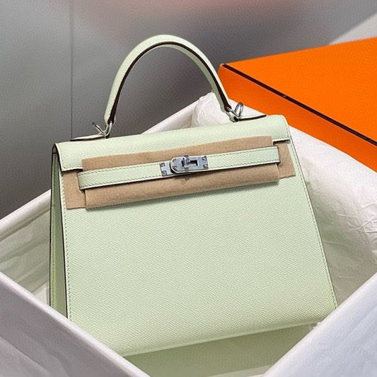 HERM Kelly 28cm Bag In Vert Fizz Epsom Leather PHW