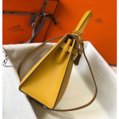 HERM Kelly 28cm Bag In Yellow Epsom Leather GHW