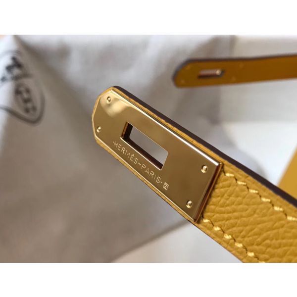 HERM Kelly 28cm Bag In Yellow Epsom Leather GHW