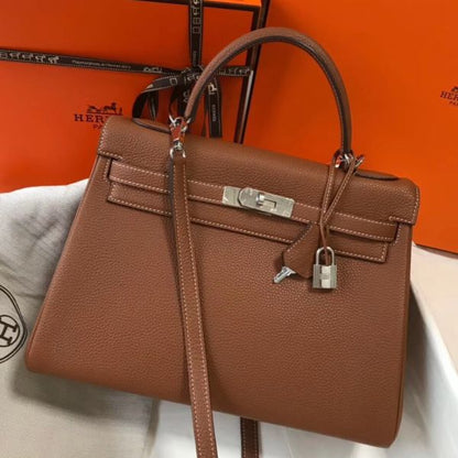 HERM Kelly 32cm Bag In Gold Clemence Leather PHW