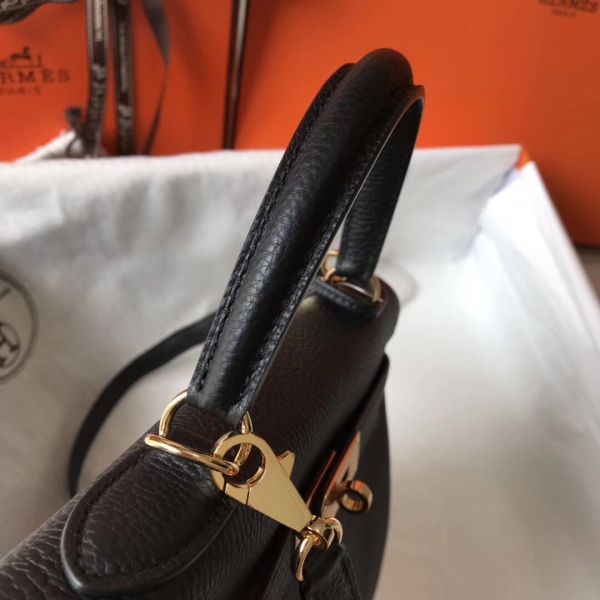 HERM Kelly 32cm Bag In Black Clemence Leather GHW