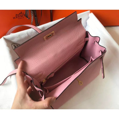 HERM Kelly 32cm Bag In Pink Clemence Leather GHW