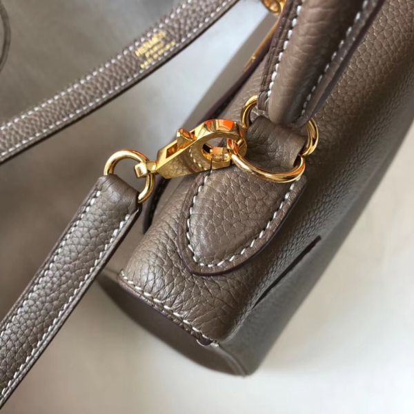 HERM Kelly 32cm Bag In Taupe Grey Clemence Leather GHW