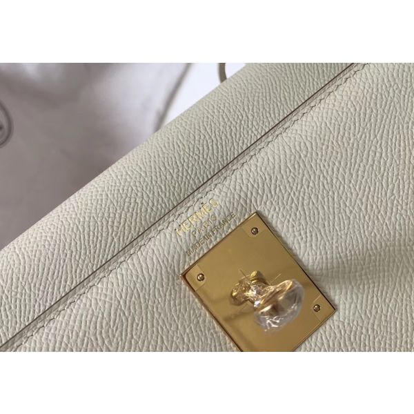HERM Kelly 32cm Bag In White Epsom Leather GHW