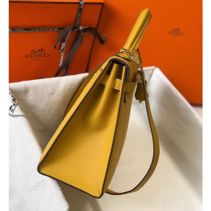 HERM Kelly 32cm Bag In Yellow Epsom Leather GHW