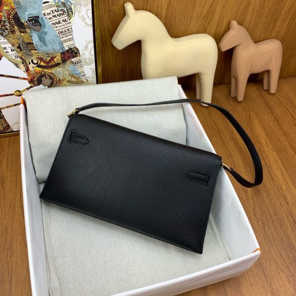 HERM Kelly Elan Handmade Bag In Black Chevre Mysore Leather