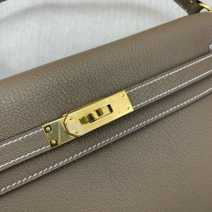 HERM Kelly Elan Handmade Bag In Taupe Chevre Mysore Leather