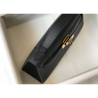HERM Kelly Pochette Bag In Black Epsom Leather