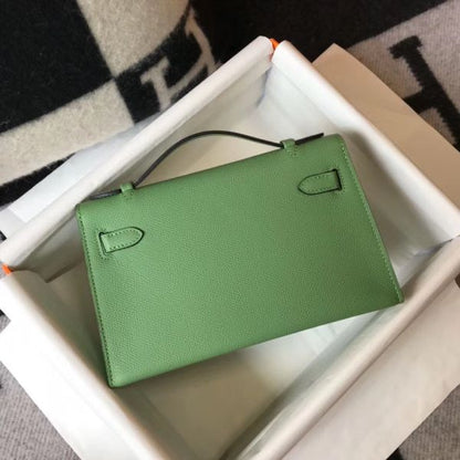 HERM Kelly Pochette Bag In Vert Criquet Epsom Leather