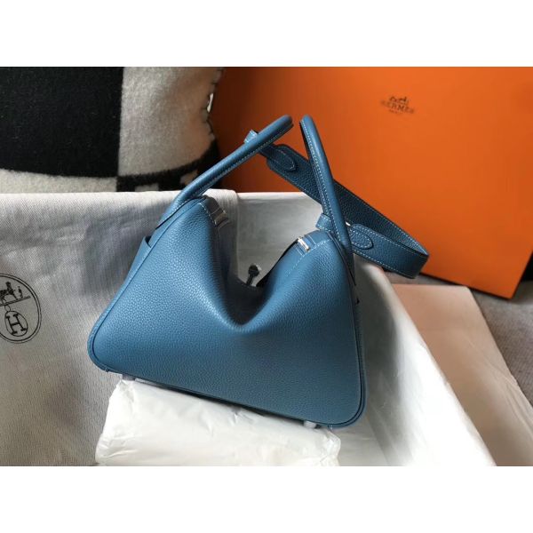 HERM Lindy 26cm Bag In Blue Jean Clemence Leather PHW