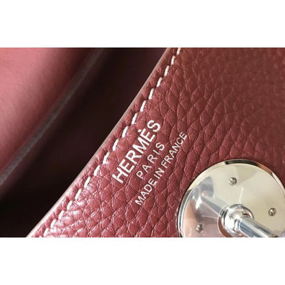 HERM Lindy 26cm Bag In Bordeaux Clemence Leather PHW