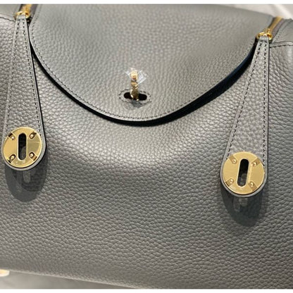 HERM Lindy 26cm Bag In Gris Meyer Clemence Leather GHW