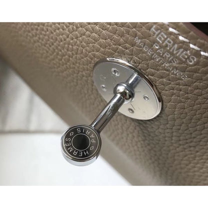 HERM Lindy 26cm Bag In Taupe Grey Clemence Leather
