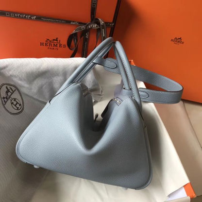 HERM Lindy 30cm Bag In Blue Lin Clemence Leather PHW